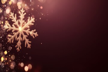 Aufkleber - An elegant holiday banner showcases a large golden snowflake highlighted by soft glowing bokeh lights on a rich burgundy background, with ample copy space available