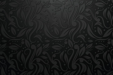 Aufkleber - Embossed black floral elegance swirling vines  leaves create depth in a subtle monochromatic pattern
