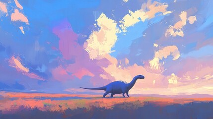  Majestic dinosaur strolls beneath vibrant sunset sky
