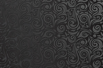 Poster - Floral dark gray embossed pattern with swirling leaflike forms