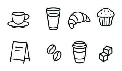 Poster - Cafe themed icon set: linear style with coffee, pastries, and more