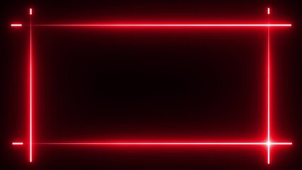 Poster - Glowing neon red light flash, square, empty square geometric abstract animation. Abstract neon laser line empty picture frame background.