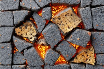 Poster - Lava flowing through cracked rocks in a volcanic landscape during twilight hours