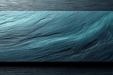 Poster - Captivating textures of blue-green slate placed on a dark wooden surface for interior design inspiration