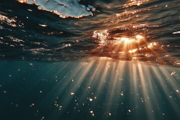 Aufkleber - Sunlight dances through ocean waves creating a serene underwater landscape at midday