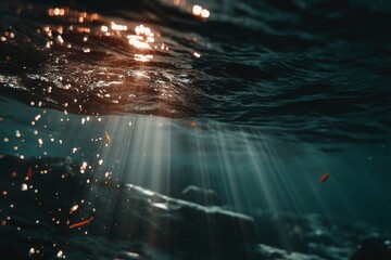 Aufkleber - Light shines through water creating a serene underwater atmosphere during early morning hours