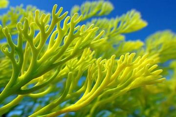Poster - Vivid green underwater plant life thriving in a clear blue marine environment under bright sunlight