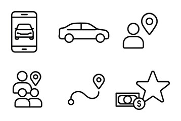 Poster - Transportation and navigation icons - linear outline style for mobile apps