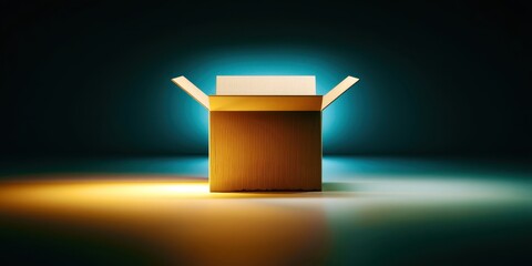 Wall Mural - a cardboard box is open and lit up by a light