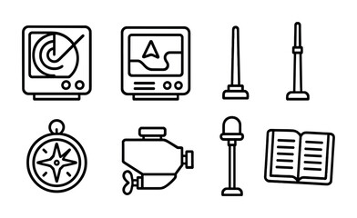Poster - Marine navigation icon set: flat linear icons for nautical applications