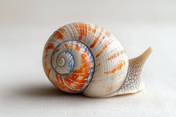 Poster - Colorful seashell resting on a neutral background showcasing intricate designs and textures