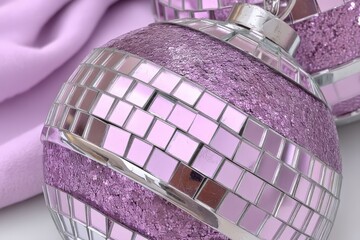 Poster - Shiny purple mosaic ornament reflecting light in a cozy indoor setting during the holiday season