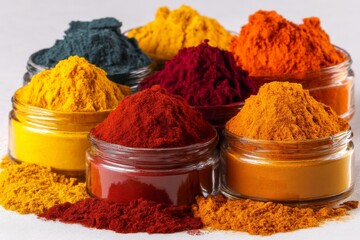 Aufkleber - Colorful spices arranged in jars showcasing vibrant hues for cooking and culinary creativity