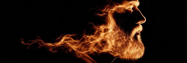 Poster - Glowing Flames Create a Mesmerizing Beard Design in a Fantasy Fire Concept Against a Black Background