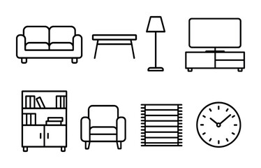 Poster - Home furniture icons set: flat linear style collection