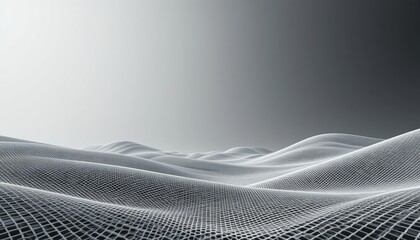 Fototapete - Digital waves in monochrome landscape abstract art minimalistic environment wide-angle viewpoint conceptual visualization for modern design