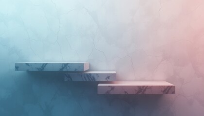 Poster - Creative minimalist design floating steps installation modern interior digital art calm atmosphere abstract perspective