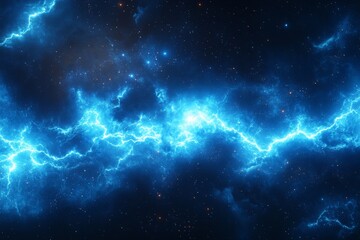 Fototapete - Vibrant blue lightning storm across the night sky captured in outer space