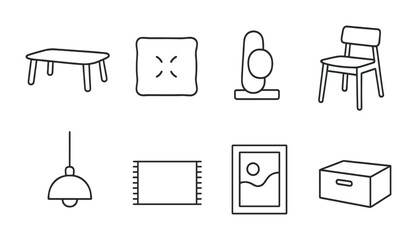 Poster - Minimalist home decor icons set: flat linear style for interior design essentials