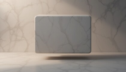Poster - Floating marble block display modern interior 3d render minimalist environment aesthetic viewpoint contemporary design concept