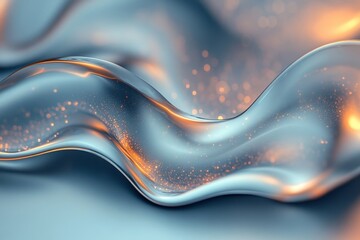 Leinwandbilder - Soft translucent waves undulating with golden sparkles in a serene abstract composition