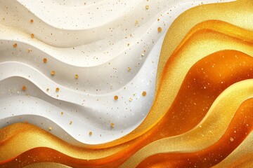 Leinwandbilder - Abstract wavy design with white, gold, and orange tones featuring sparkling elements