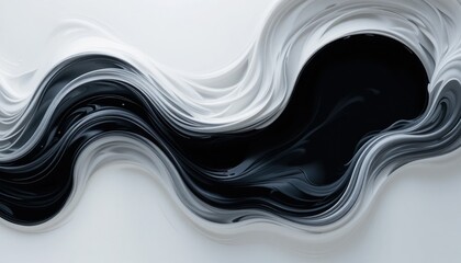 Poster - Fluid black and white abstract art creation contemporary gallery digital artwork minimalist environment close-up viewpoint modern aesthetic