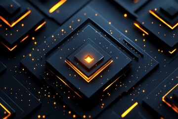 Fototapete - Abstract design featuring illuminated geometric shapes on a dark background in a modern style