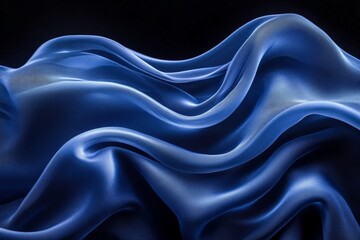 Leinwandbilder - Elegant blue satin fabric draped with smooth curves and waves, creating a visually captivating texture and flow