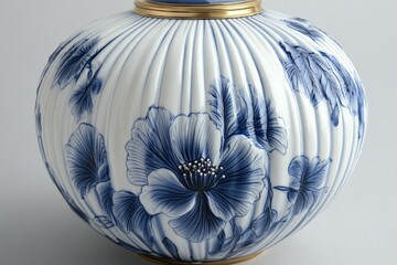 Aufkleber - beautiful hand-painted ceramic vase with floral design in blue and white, highlighting craftsmanship