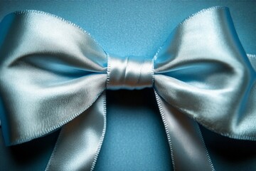 Poster - Elegant light blue satin bow tied neatly on a textured surface ideal for decorative purposes or gift wrapping