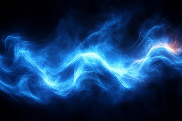 Poster - Abstract blue wave of light and energy flowing dynamically against a dark background