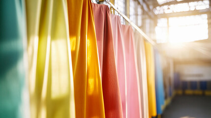 Poster - Colorful drapes enhance vibrant atmosphere in bright space Generative AI