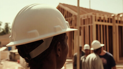 Poster - Close-up view of a construction worker wearing safety gear Generative AI