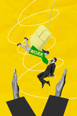 Aufkleber - Creative artwork template sketch image 3D collage of hand hold between young man fly lady work outfit mouth human resources job vacancy
