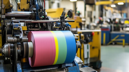 Poster - Close-up view of vibrant colors in industrial printing mill Generative AI