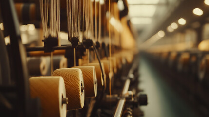 Poster - Close-up view of spools in an industrial workspace Generative AI