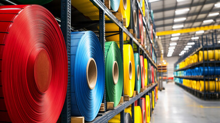 Poster - Close-up view of colorful rolls in an industrial factory Generative AI