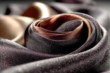 Poster - Elegant fabric swirling in a beautiful rose shape showcasing rich colors and textures
