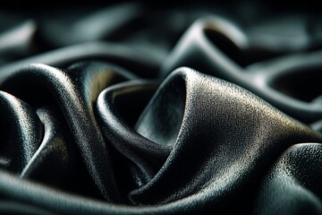 Aufkleber - Black fabric draped elegantly on a surface highlighting its smooth texture and shine under soft lighting