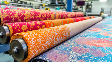 Aufkleber - Vivid textiles displayed on roller in modern workshop Generative AI