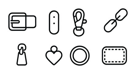 Poster - Minimalist outline accessory icons: belt, snap, hook, link, latch, heart, ring, patch