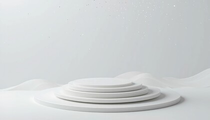 Poster - Abstract white geometric steps minimalist studio 3d render calm atmosphere eye-level view modern design concept