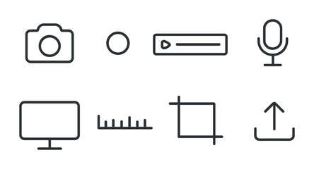Poster - Multimedia interface icons set: linear style featuring camera, microphone, and more