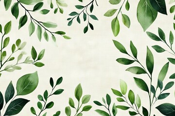 Aufkleber - Leafy botanical design featuring various green foliage set against a neutral background