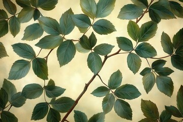 Poster - Green leaves against a soft background showcasing nature's tranquility and detail in foliage