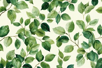 Aufkleber - Beautiful green leaves creating a vibrant pattern on a light background suitable for various decor styles