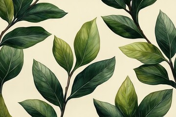 Aufkleber - Detailed botanical illustration of green leaves on a light background showcasing various shapes and textures