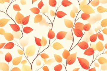 Aufkleber - Colorful autumn leaves pattern in warm tones of orange and yellow on a light background, evoking a seasonal feel