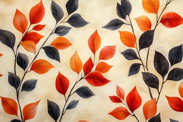 Poster - Colorful autumn leaves pattern showcasing rich red and orange hues against a light background